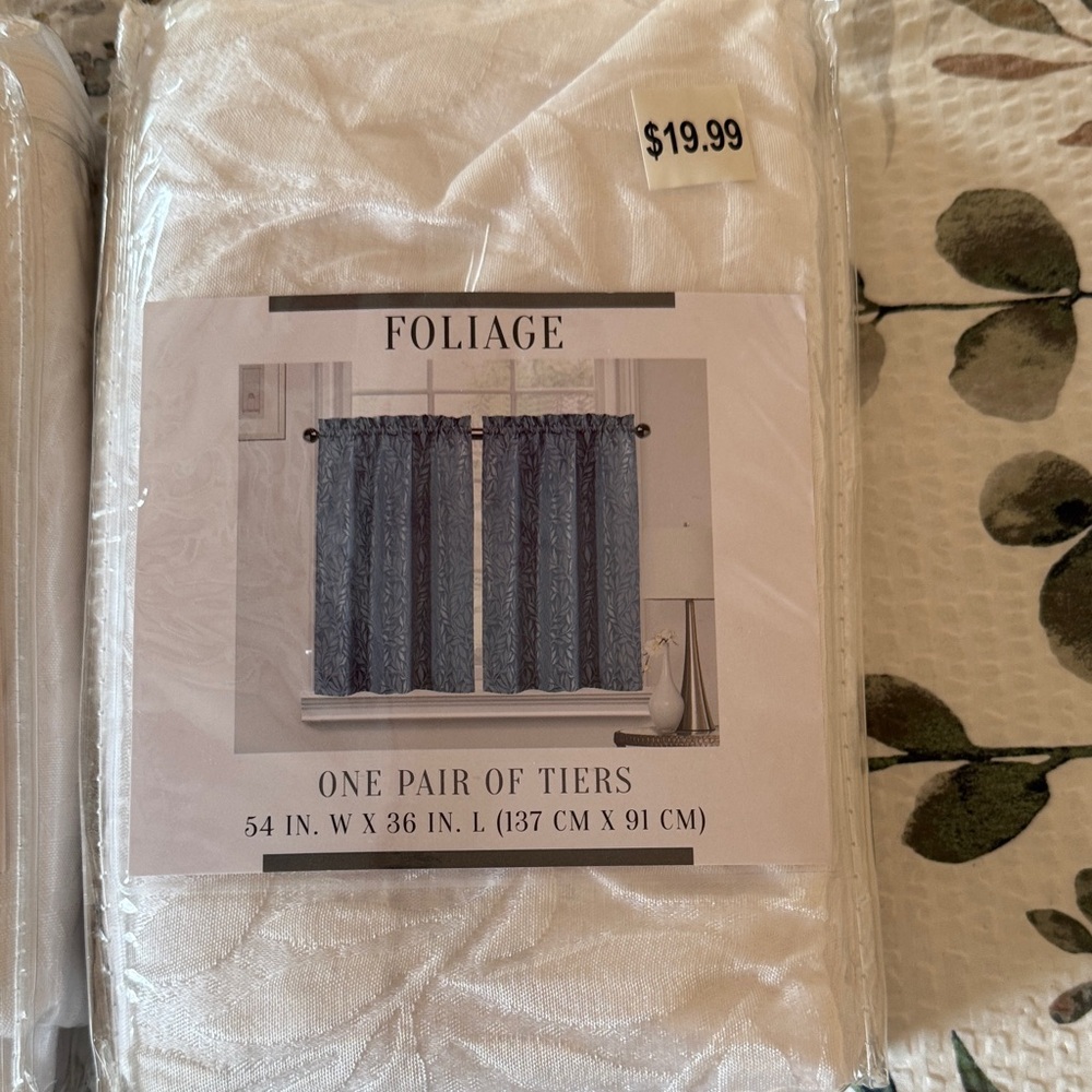 White Curtains 2 sets:   54 IN. W x 36  IN L
$8.00 each Set.